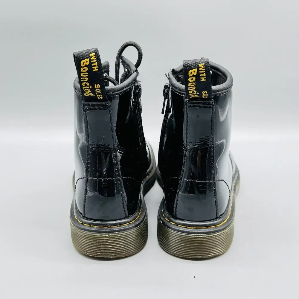 Dr Martens Boots Kids 2 Black Patent Leather 1460 Combat Lace Up Side Zip Youth